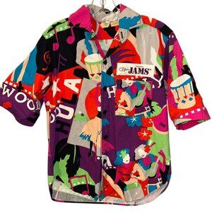 JAMS World Hollywood Hula Bold hula dancer print button down cotton shirt S
